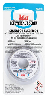 Oatey 53016 Rosin Core Wire Solder, 1/4 lb Carded, Solid, Silver, 361 to 460 deg F Melting Point