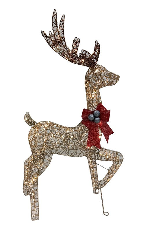 Santas Forest 36088 Rattan Reindeer Buck Yard Decor, 17 in L, 6 in W, Metal/PVC, Gold Glitter, Internal Light