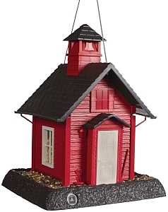 North States 9084 Hopper Bird Feeder, School House, 5 lb, Plastic, Gray/Red, 13-1/4 in H, Hanging, Pole
