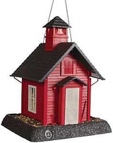 North States 9084 Hopper Bird Feeder, School House, 5 lb, Plastic, Gray/Red, 13-1/4 in H, Hanging, Pole