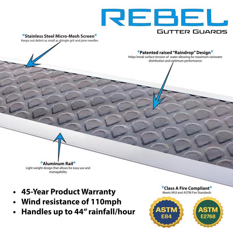 Rebel Gutter Guards 5 in. W X 39 ft. L Gray Aluminum Gutter Guard 13 pk