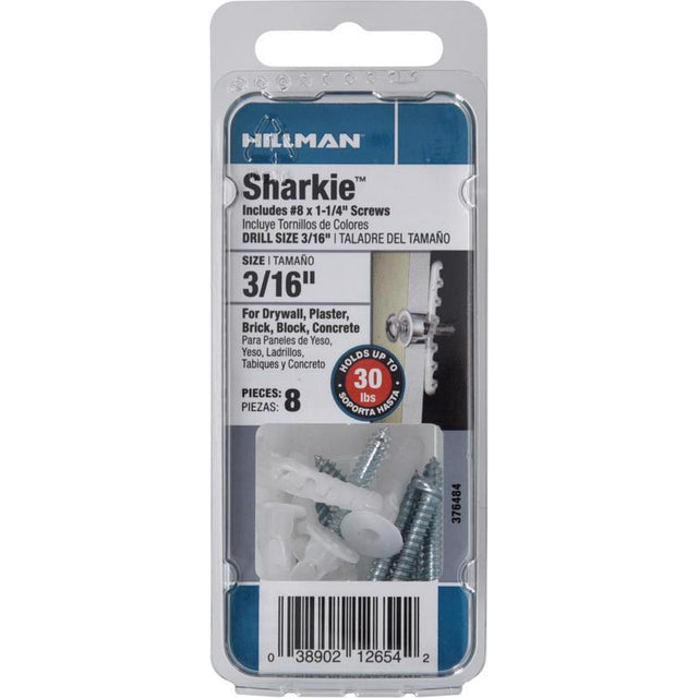 HILLMAN Sharkie 3/16 in. D X 1-1/4 in. L Nylon Round Head Screw and Anchor 8 pk