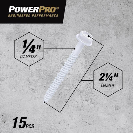 HILLMAN Power Pro 1/4 in. D X 2-1/4 in. L Carbon Steel Hex Head Concrete Screw Anchor 15 pc