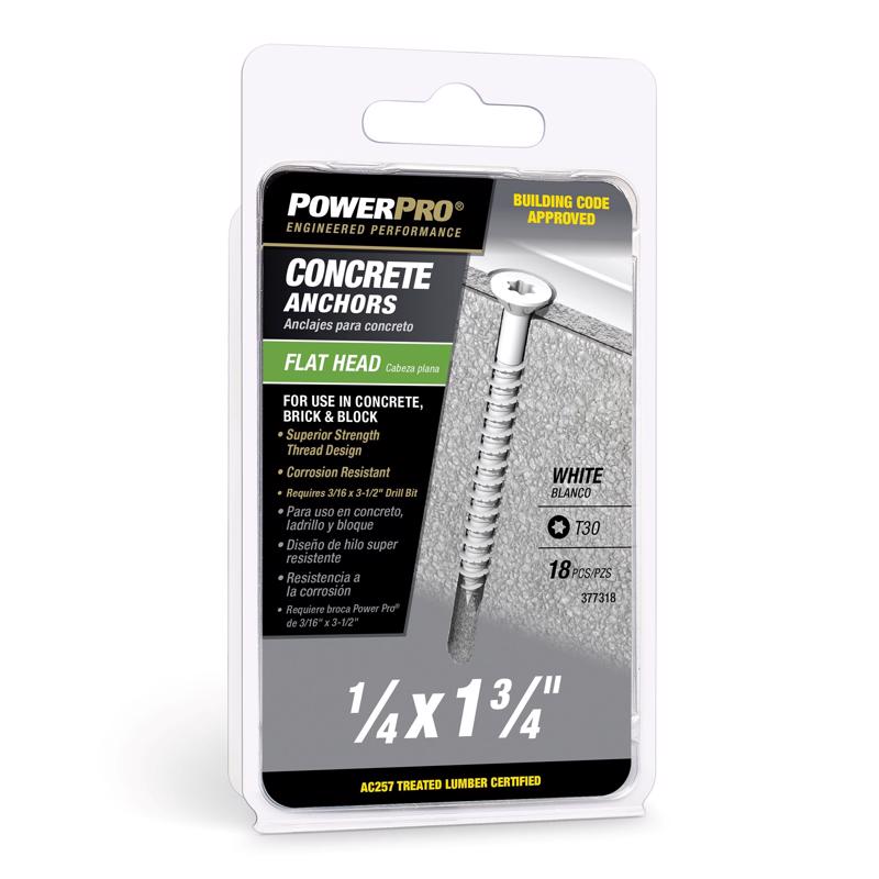 Hillman 1/4 in. D X 1-3/4 in. L Carbon Steel Flat Head Concrete Screw Anchor 18 pk