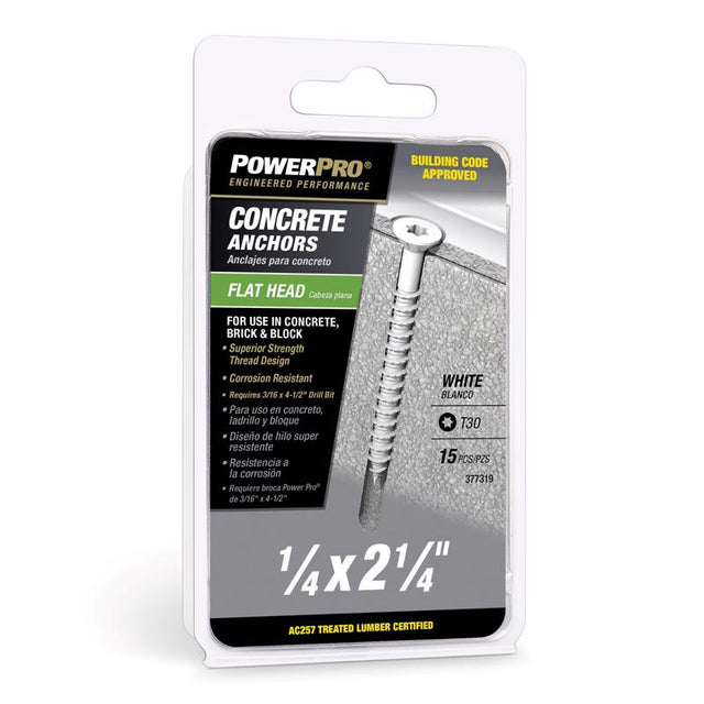HILLMAN 1/4 in. D X 2-1/4 in. L Carbon Steel Flat Head Concrete Screw Anchor 15 pk