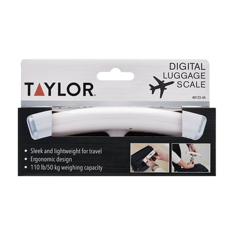 Taylor 81234A Luggage Scale, 110 lb, kg, lb, Digital Display, White