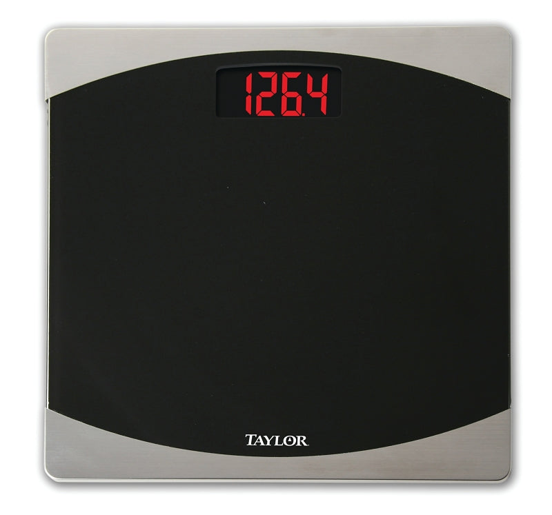 Taylor 7562 Bathroom Scale, 400 lb Capacity, LCD Display, Glass Housing Material, Black, 12 in OAW, 12 in OAD