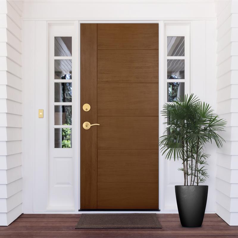Kwikset Sedona Transitional Satin Brass Lever and Single Cylinder Deadbolt KW1 1-3/4 in.