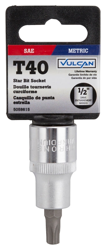 Vulcan 3505012214 Fractional Star Bit Socket, T40 Tip, Chrome