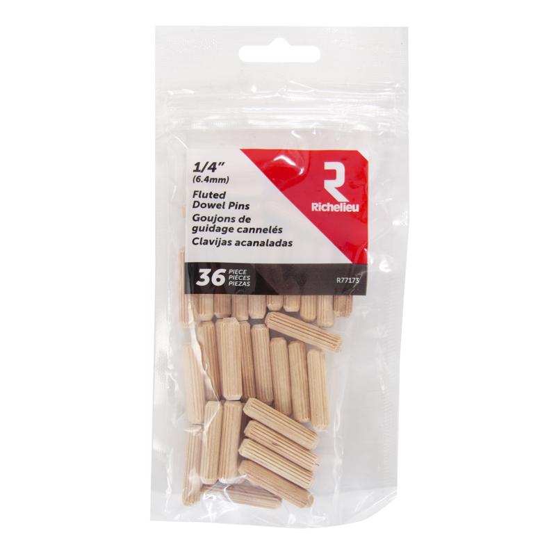 Richelieu Fluted Wood Dowel Pin 1/4 in. D X 1.125 in. L 36 pk Natural, Pack of 5