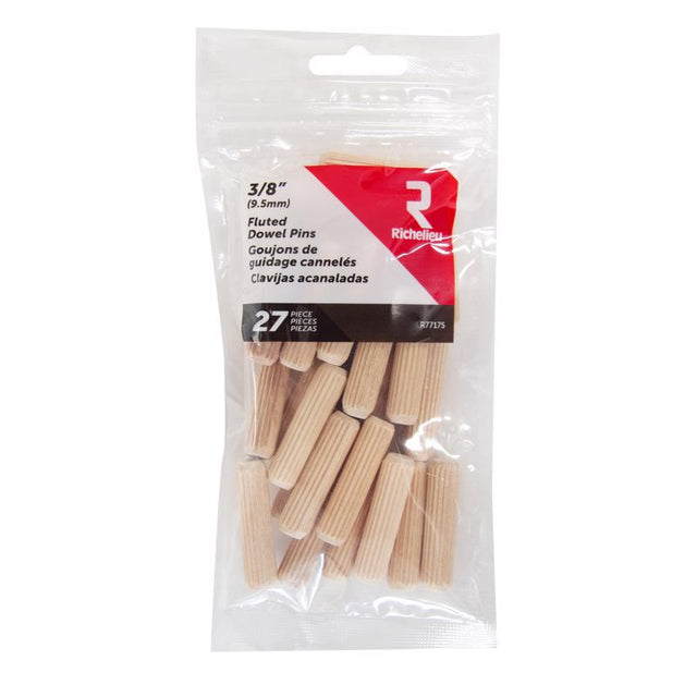 Richelieu Fluted Wood Dowel Pin 3/8 in. D X 1.5 in. L 27 pk Natural, Pack of 5