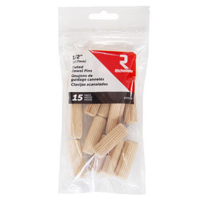 Richelieu Fluted Wood Dowel Pin 1/2 in. D X 1.5 in. L 15 pk Natural, Pack of 5