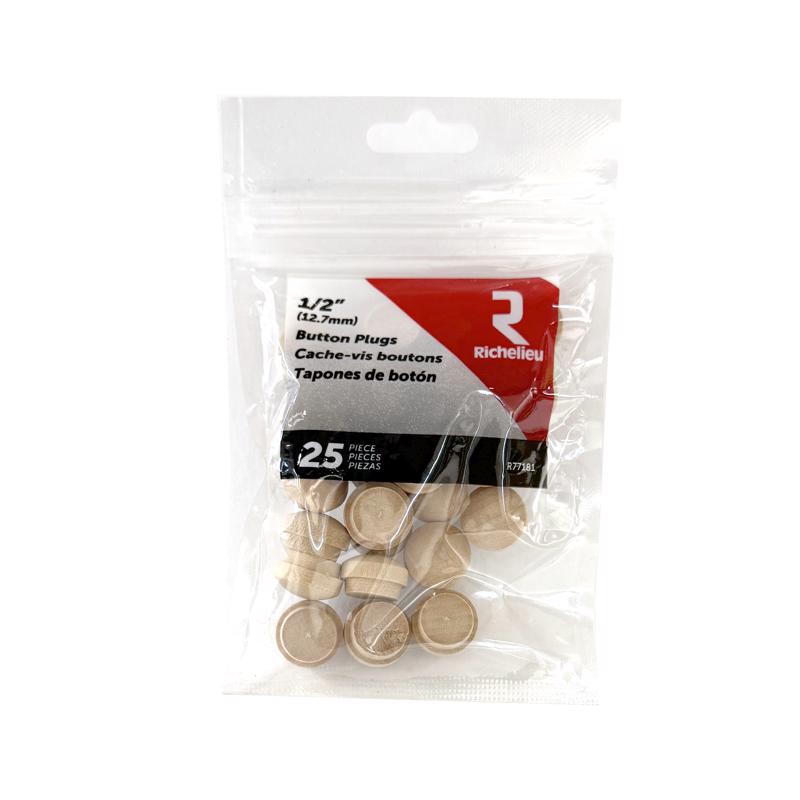 Richelieu Round Birch Button Plug 1/2 in. D X .63 in. L 25 pk Natural, Pack of 5