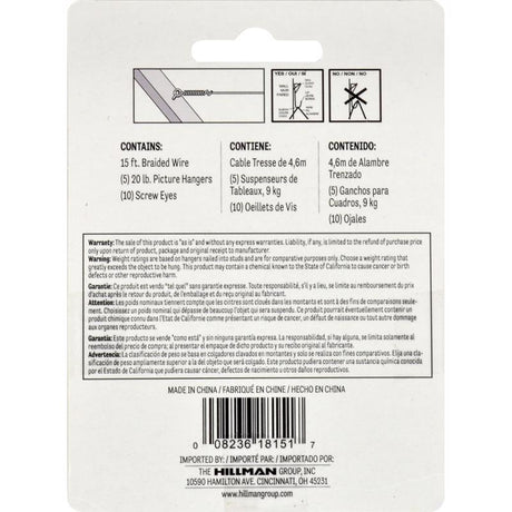 HILLMAN Zinc Conventional Picture Hanging Set 20 lb 5 pk, Pack of 10