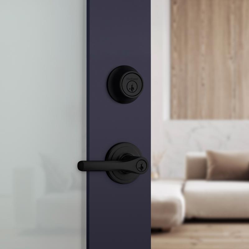 Kwikset Matte Black Lever and Single Cylinder Deadbolt KW1 1-3/4 in.