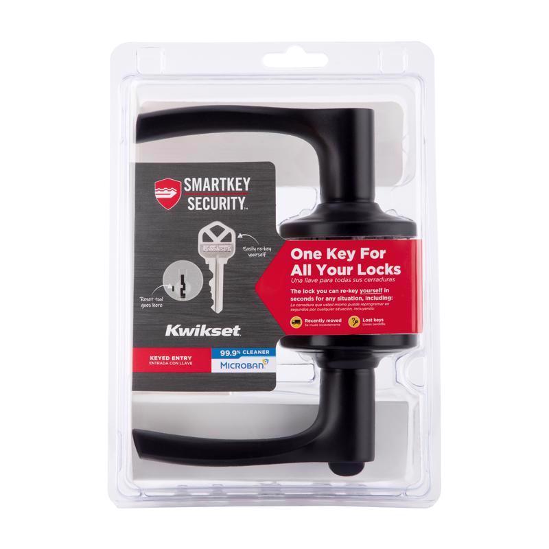 Kwikset Smartkey Security Matte Black Keyed Entry Lever KW1 1-3/4 in.