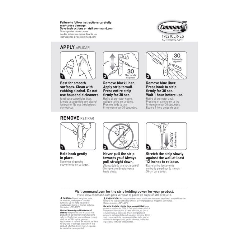 3M Command Small Plastic Refill Strips 2.12 in. L 16 pk, Pack of 6
