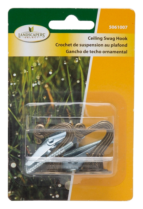 Landscapers Select GB0403L Ceiling Hook, 1-1/2 in L, Zinc Alloy, Antique Brass, Antique Brass, Wall