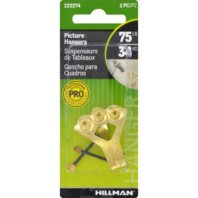 HILLMAN Brass-Plated Classic Picture Hanger 75 lb 1 pk, Pack of 10
