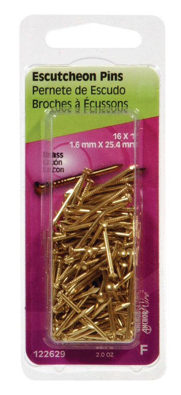 HILLMAN 16 Ga. X 1 in. L Brass Escutcheon Pins 1 pk 2 oz, Pack of 6