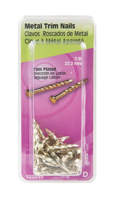 HILLMAN 7/8 in. Trim Brass-Plated Steel Nail Flat Head, Pack of 6