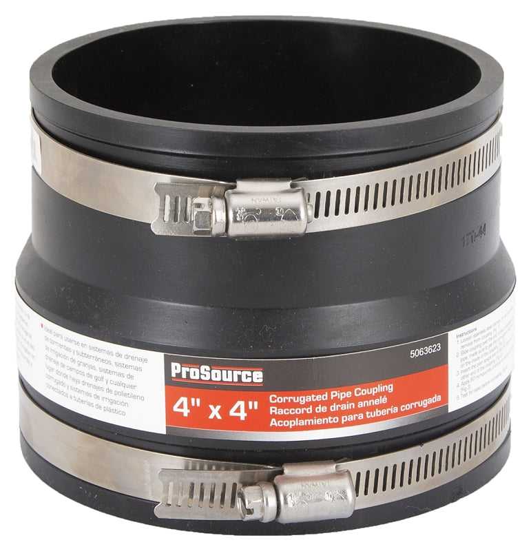 ProSource KJ-003 Coupling, 4 x 4 in, Corrugated Polyethylene Drainage Pipe and Irrigation Systems to Plastic DWV Pipe