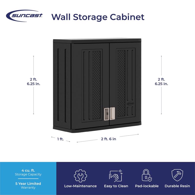 Suncast Cabinet 30.25 in. H X 30 in. W X 12 in. D Black Resin Wall Cabinet