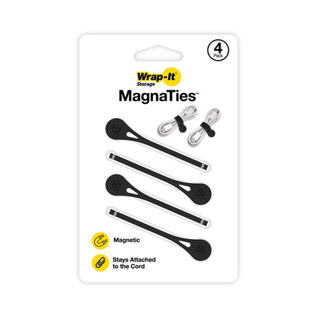 Wrap-It MagnaTies 0.33 in. L Black Silicone Cord Organizer, Pack of 6