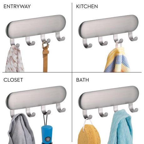 iDesign 4 Hook Brushed Stainless Steel Storage Hook/Strap 1 pk
