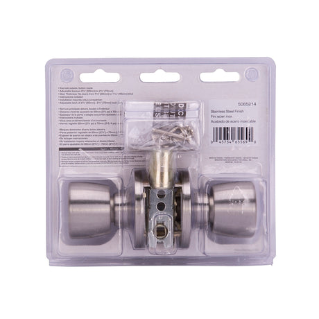 ProSource TS630BRA4V Passage Knob, Metal, Stainless Steel, 2-3/8 to 2-3/4 in Backset, 1-3/8 to 1-3/4 in Thick Door