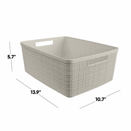 Curver Medium 12 L Beige Woven Basket 5.7 in. H X 13.9 in. W X 10.7 in. D Stackable, Pack of 3