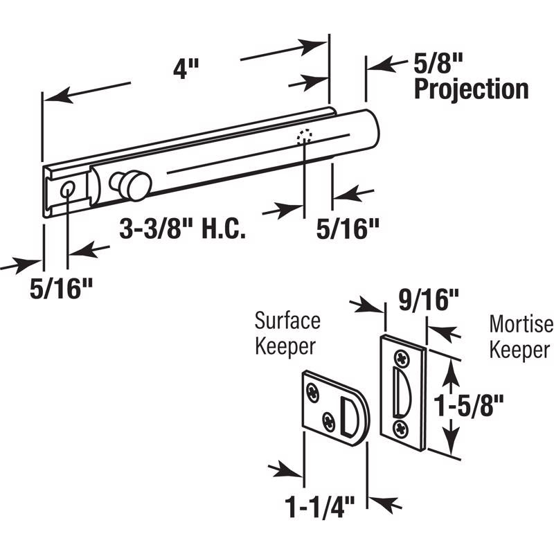 Prime-Line Solid Brass Surface Bolt, Pack of 6