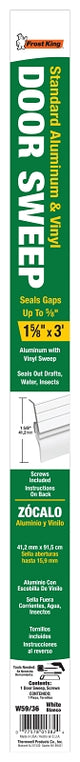 Frost King W59/36H Door Sweep, Aluminum Flange, Vinyl Insert, 36 in L, 1-5/8 in W