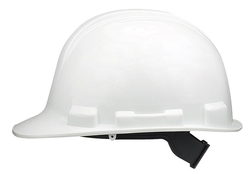 Safety Works SWX00344 Hard Hat, White, 4-Point Textile Suspension, HDPE Shell, Class: E, Slip Ratchet Adjustment Type