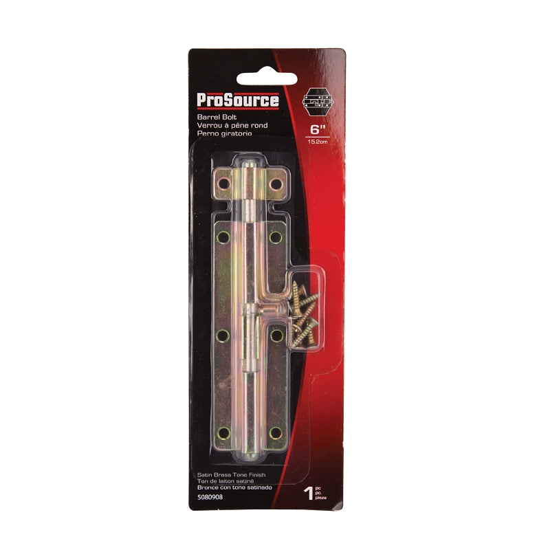ProSource 20474CZB-PS Barrel Bolt, 3/8 Dia in Bolt Head, 6 in L Bolt, Steel, Satin Brass Tone