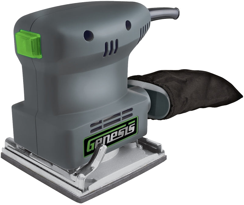 Genesis GPS2303 Palm Sander, 1.3 A, 1/4 in Sheet, Includes: Dust Collection Bag, Paper Punch and Sandpaper Assortment