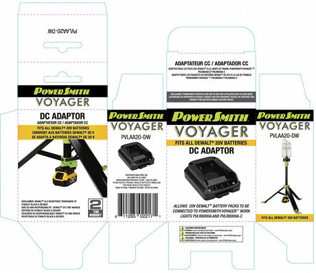 PowerSmith VOYAGER PVLAA20-DW Series DC Adapter, For: PowerSmith Voyager PVLR8000A, PVLR8000A-C Work Lights