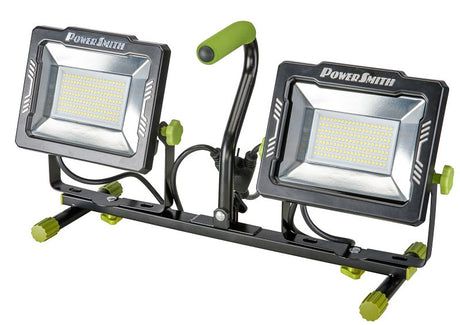 PowerSmith PWLD200T Dual-Head Work Light with Tripod, 120 V, 170 W, LED Lamp, 20,000 Lumens, 5000 K Color Temp