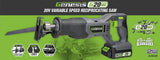Genesis G20 Max GLRS20B Variable Speed Reciprocating Saw, Battery Included, 20 V, 2 Ah, 1 in L Stroke