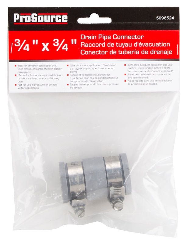 ProSource KJ-004 Coupling, 3/4 x 3/4 in, Any Drain Application that Uses Plastic, Cast Iron, Steel or Copper Drain Pipes