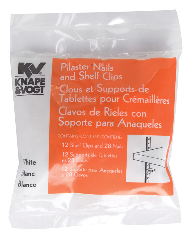Knape & Vogt White Steel Pilaster Nails and Shelf Clips 23 Ga. 25 lb, Pack of 10