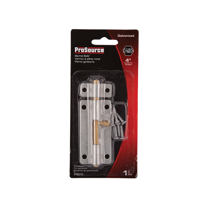 ProSource 20473MGS-PS Barrel Bolt, 0.31 Dia in Bolt Head, 4 in L Bolt, Brass Pin/Steel, Galvanized Zinc Plated