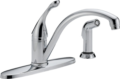 Delta COLLINS Series 440-DST Kitchen Faucet with Side Sprayer, 1.8 gpm, 1-Handle, Brass, Chrome Plated, Deck