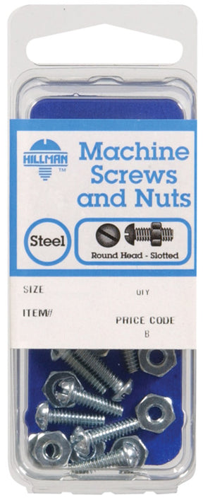 HILLMAN No. 1/4-20 in. X 1-1/4 in. L Slotted Round Head Zinc-Plated Steel Machine Screws and Nuts 1, Pack of 10