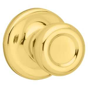 Kwikset 200M 3CP7/8RFLRCS Passage Knob, Polished Brass, 1-3/8 to 1-3/4 in Thick Door, 2-1/4 in Strike