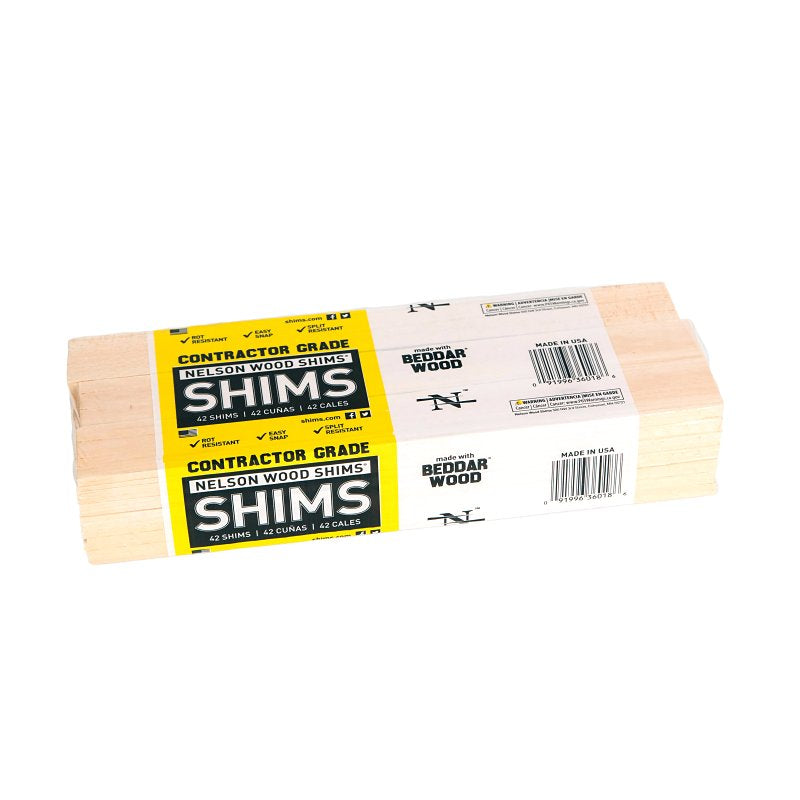 Nelson CSH12/42/12/48B Shim, 12 in L, Wood, Yellow, Pack of 12