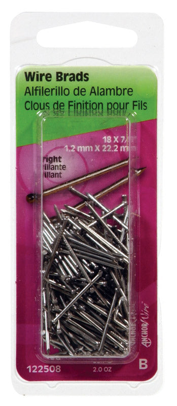 HILLMAN 18 Ga. X 7/8 in. L Bright Steel Brad Nails 1 pk 2 oz, Pack of 6