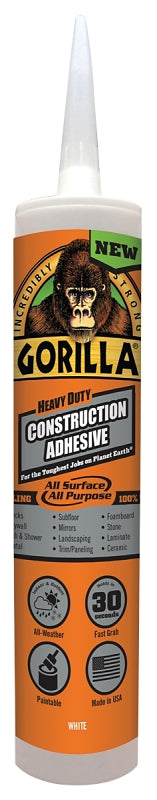 Gorilla 8010003 Construction Adhesive, White, 9 oz, Cartridge
