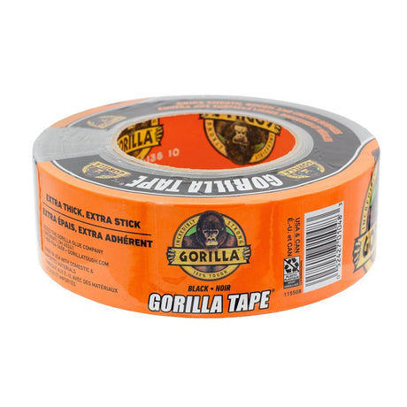Gorilla 105629 Duct Tape, 30 yd L, 1.88 in W, Polyethylene-Coated Cloth Backing, Black