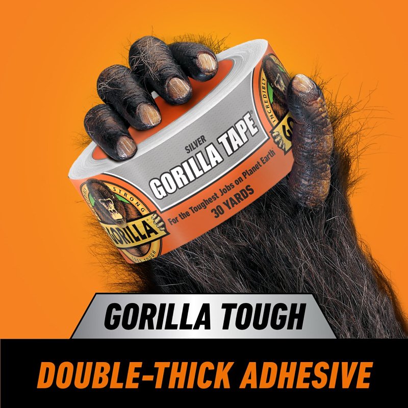 Gorilla 105634 Duct Tape, 30 yd L, 1.88 in W, Polyethylene-Coated Cloth Backing, Silver